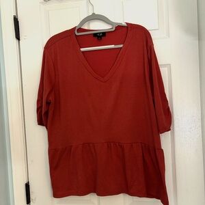 AGB Peplum, V neck,  burnt orange top. XL. New Condition